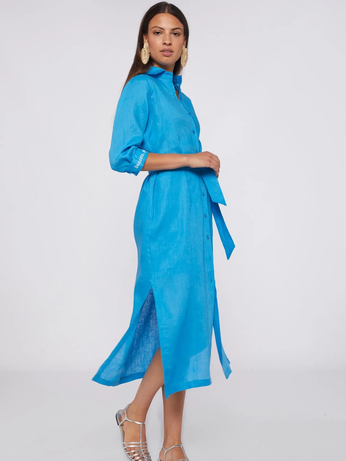Vilagallo Vestido Camisero De Lino Detalle Bordado Best Sale