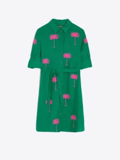 Vilagallo Vestido Camisero Lino Verde Bordado Palmera Flash Sale