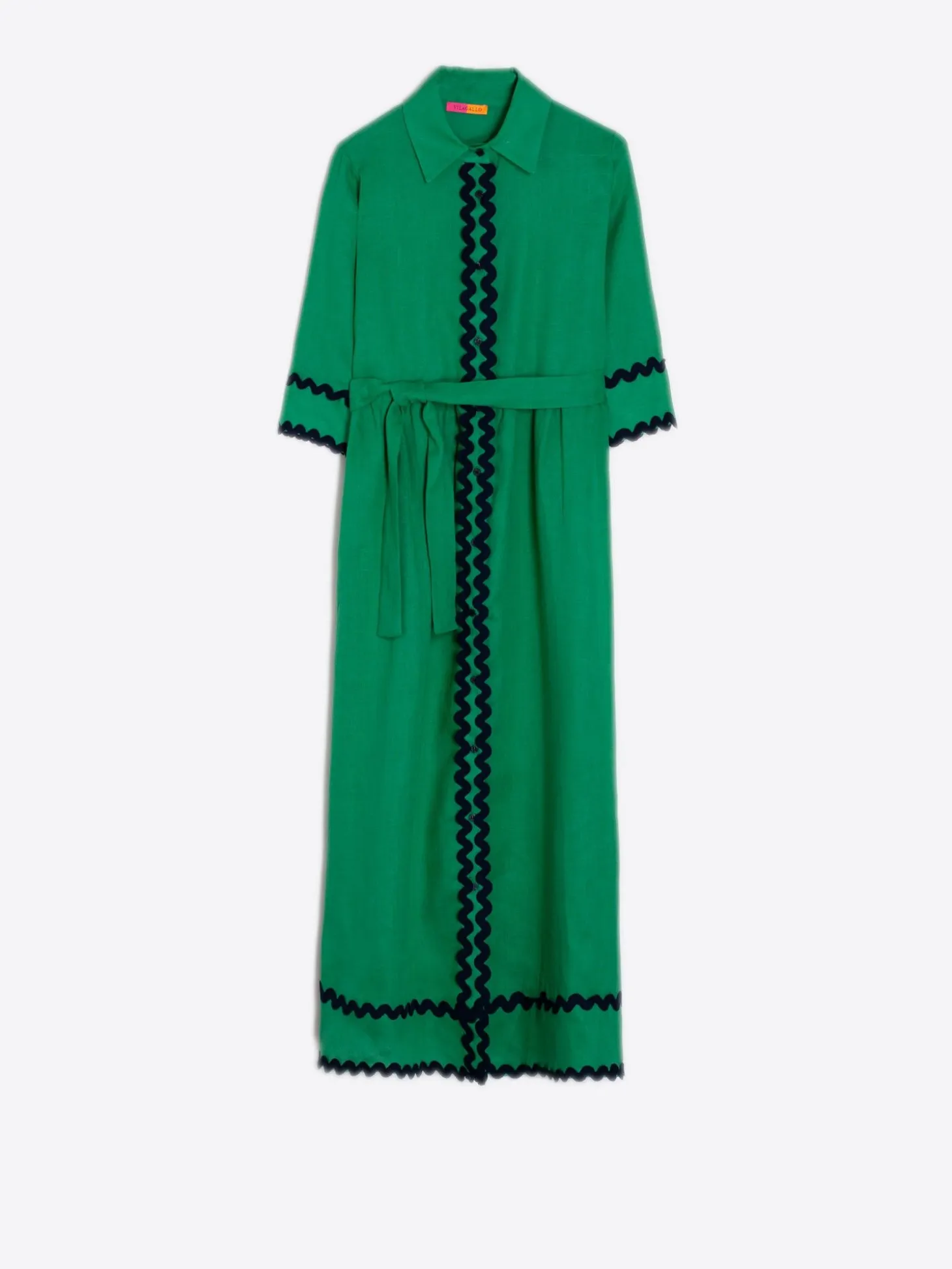 Vilagallo Vestido Camisero Lino Verde Outlet