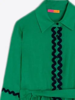 Vilagallo Vestido Camisero Lino Verde Outlet
