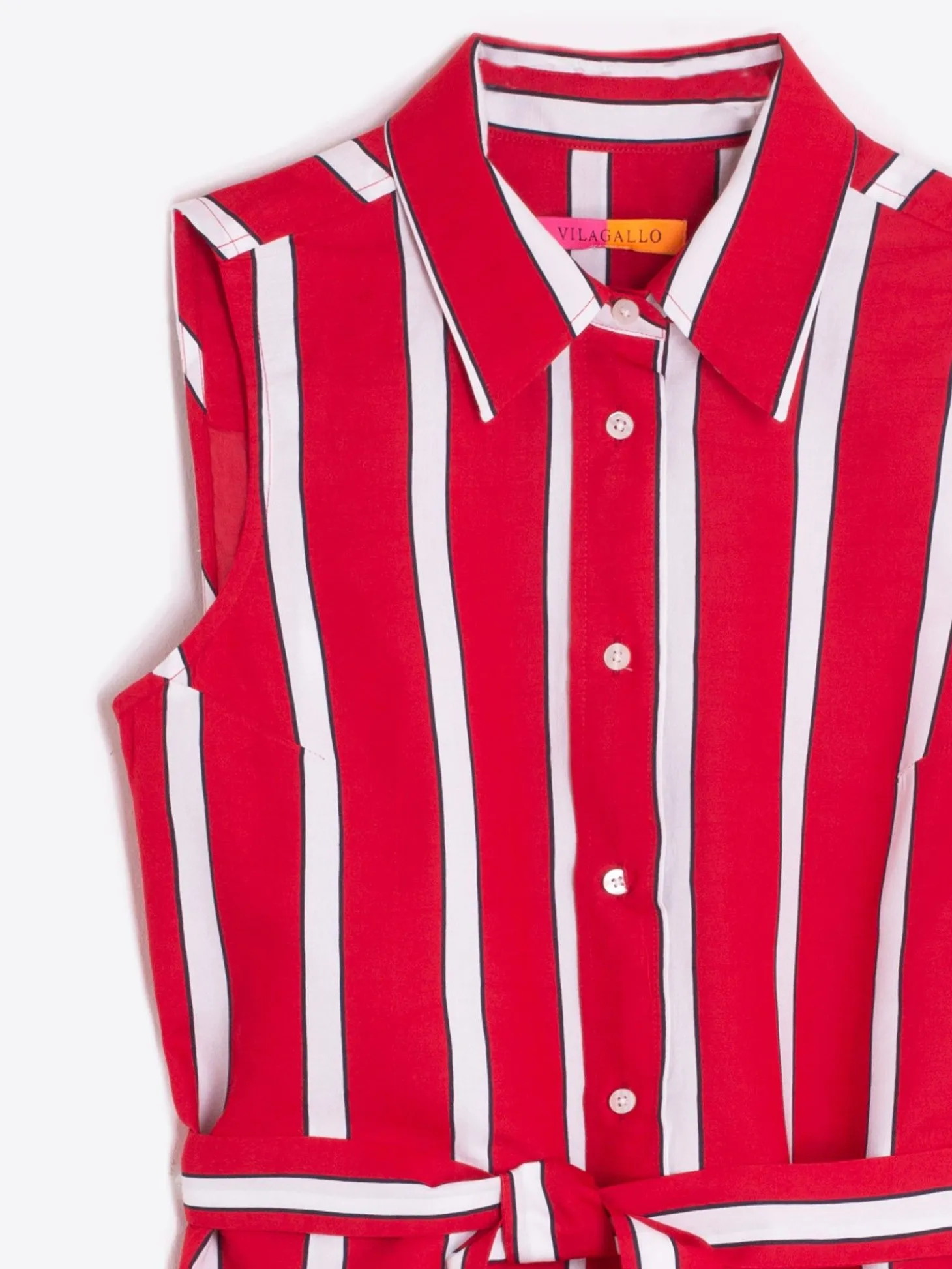 Vilagallo Vestido Camisero Sin Mangas Rayas Rojo Outlet