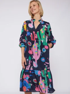 Vilagallo Vestido Catalina Cactus Navy Print Discount
