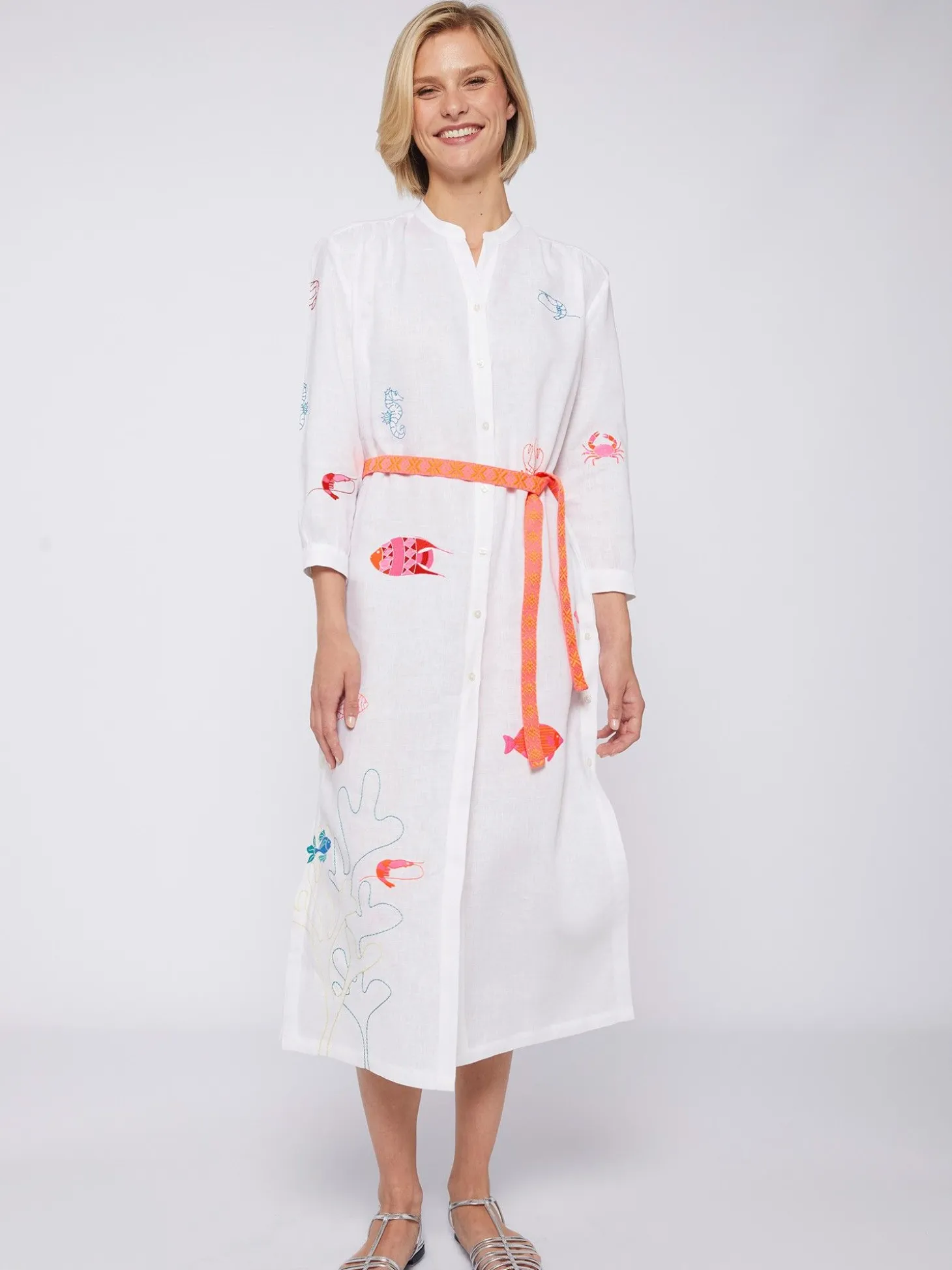 Vilagallo Vestido Lino Bordado Peces Cheap