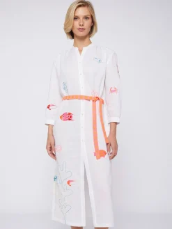 Vilagallo Vestido Lino Bordado Peces Cheap