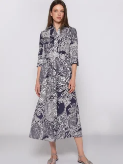 Vilagallo Vestido Lino Estampado Paisley Fashion