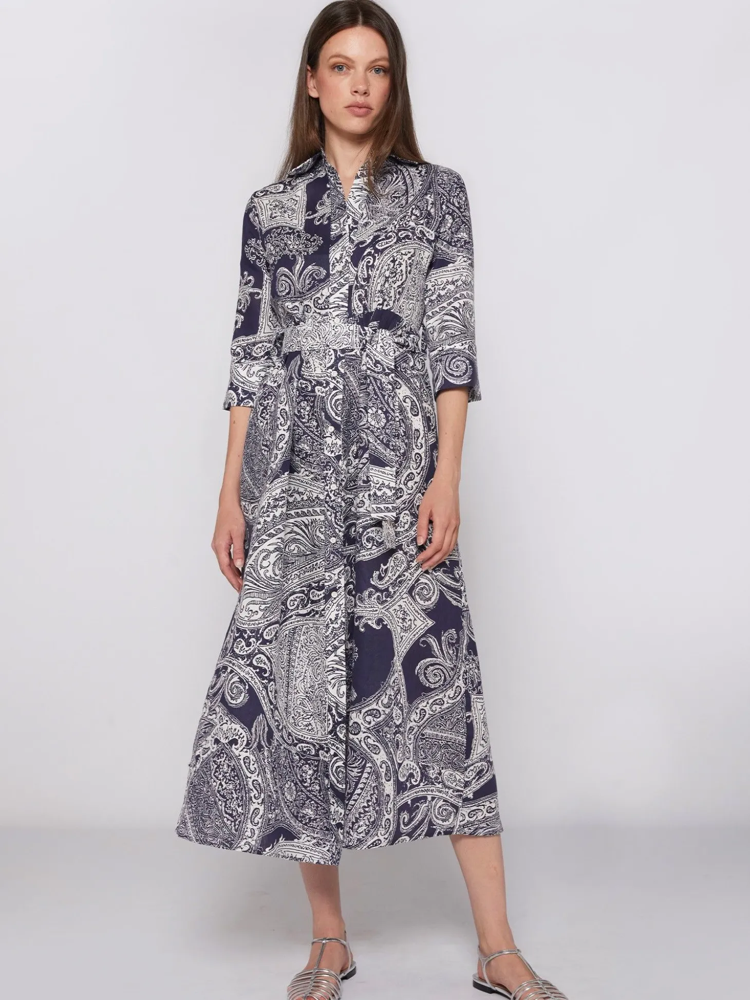 Vilagallo Vestido Lino Estampado Paisley Fashion