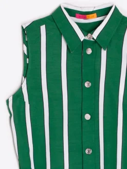 Vilagallo Vestido Livia Ecru Green Stripes Fashion