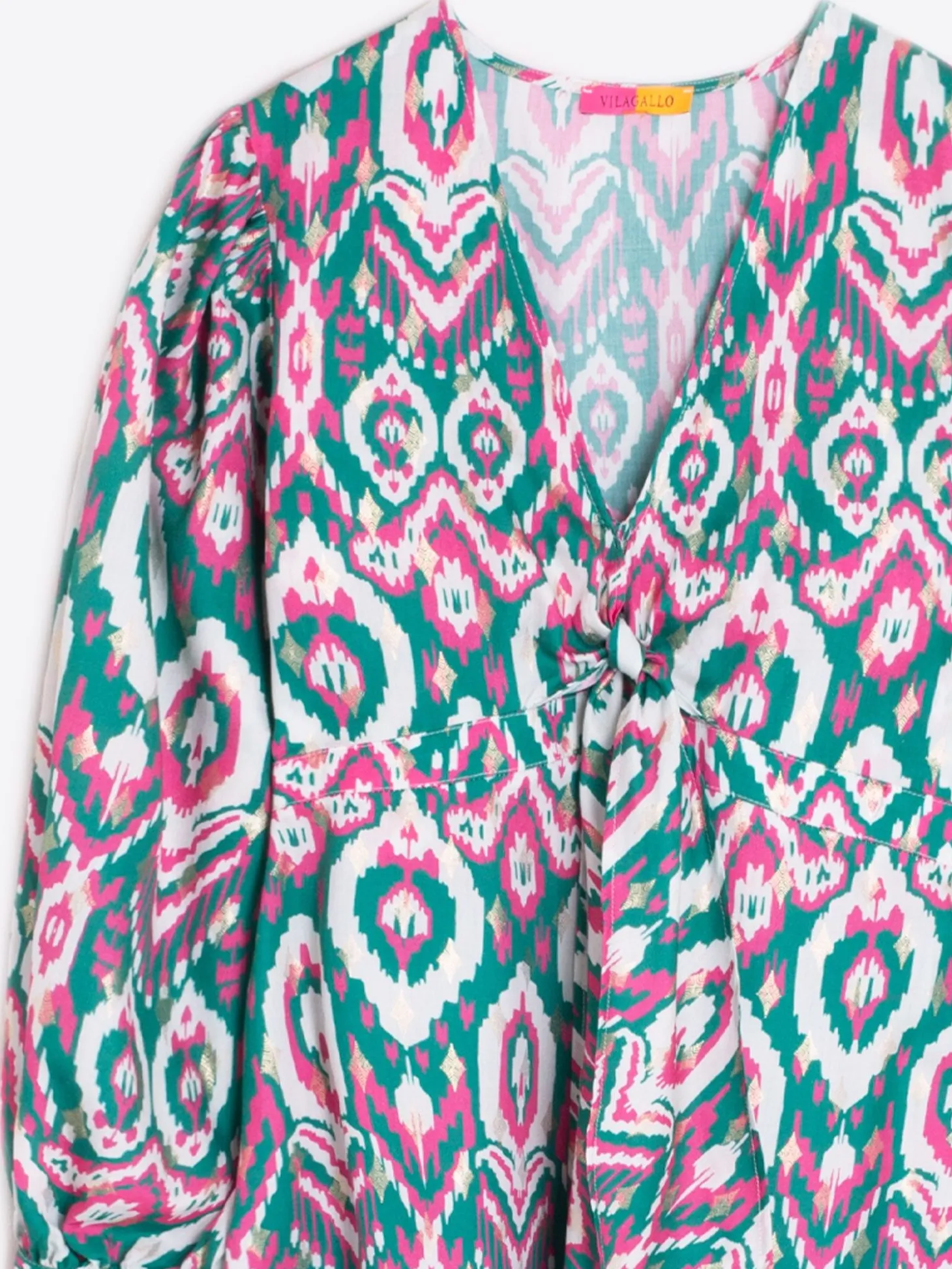 Vilagallo Vestido Lorenna Ikat Green Pink Gold Online