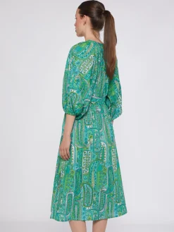 Vilagallo Vestido Manga Abullonada Paisley Verde Fashion