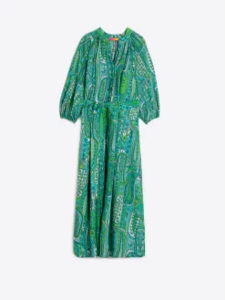 Vilagallo Vestido Manga Abullonada Paisley Verde Fashion