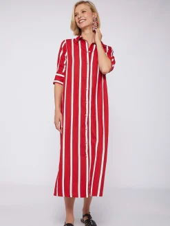 Vilagallo Vestido Midi Camisero Rayas Rojo Outlet