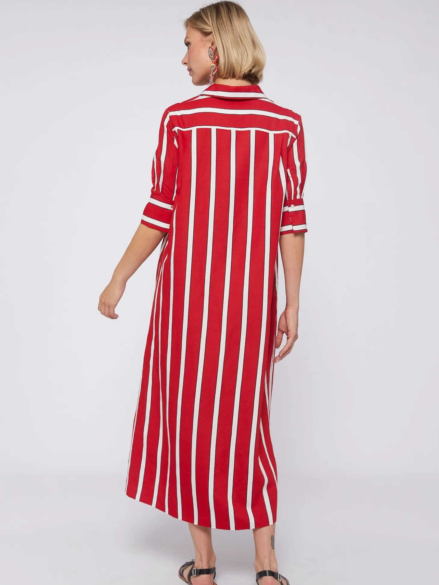 Vilagallo Vestido Midi Camisero Rayas Rojo Outlet