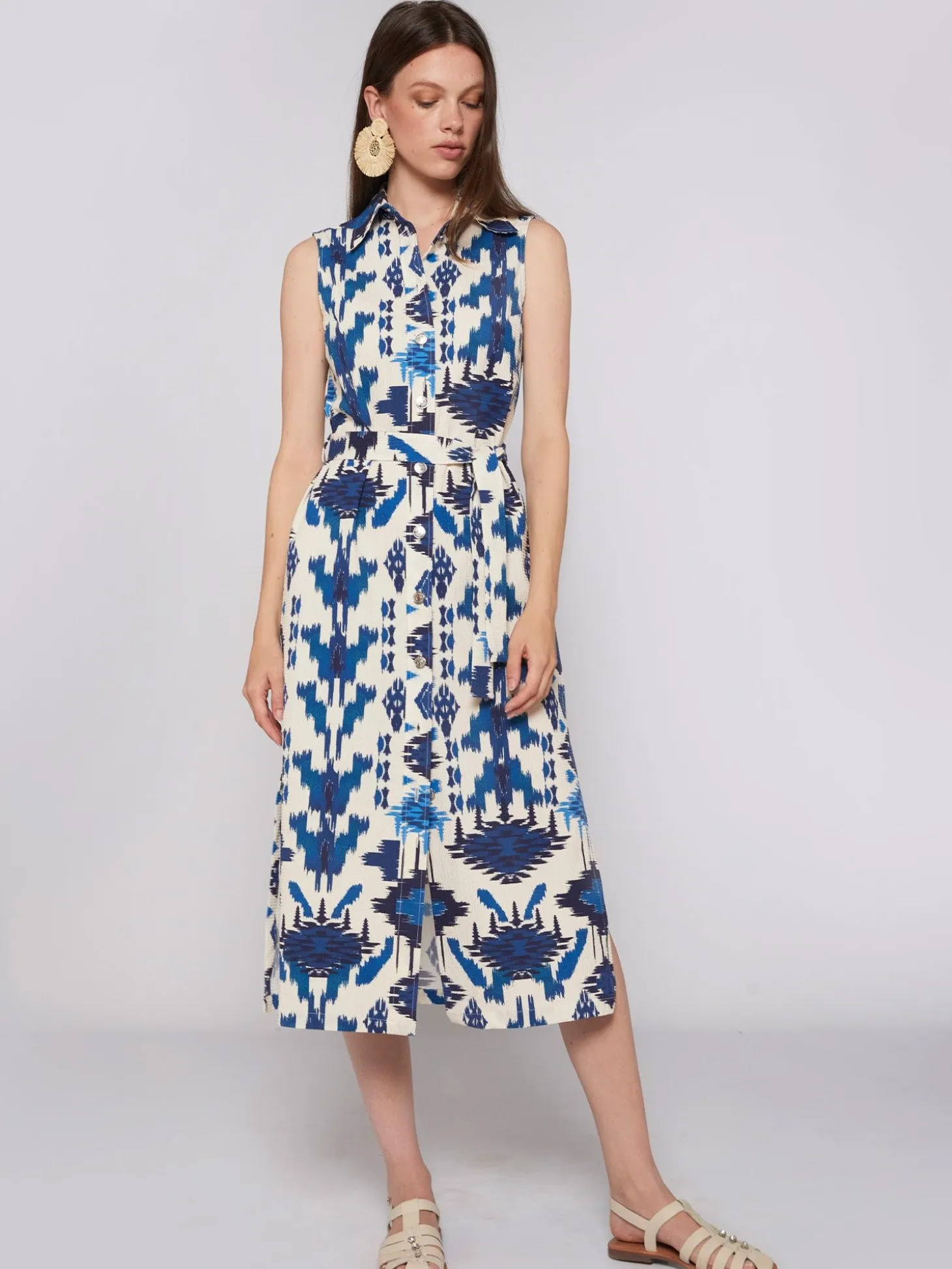 Vilagallo Vestido Midi Estampado Ikat Azul Best