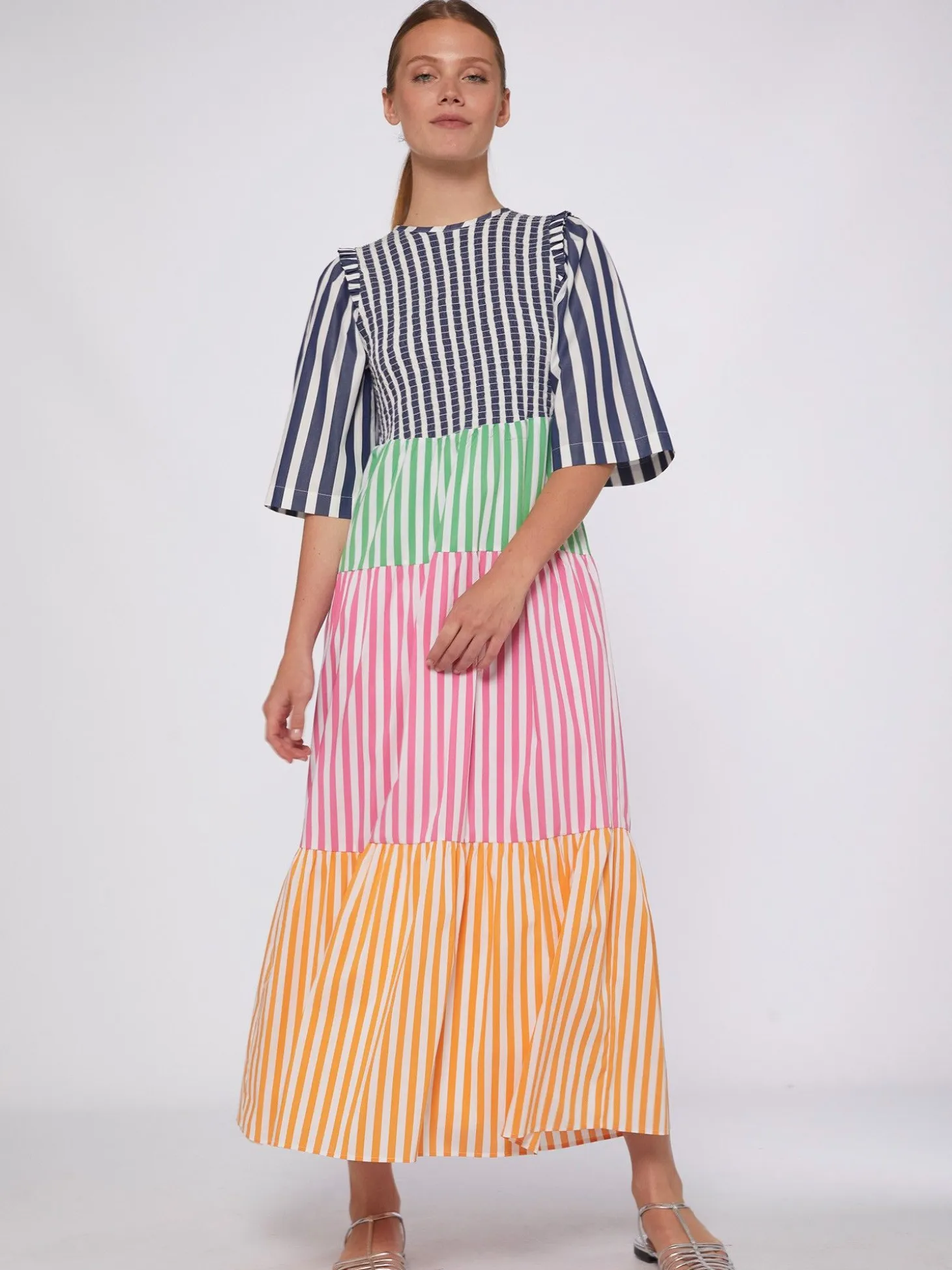 Vilagallo Vestido Nido Abeja Rayas Popelin New