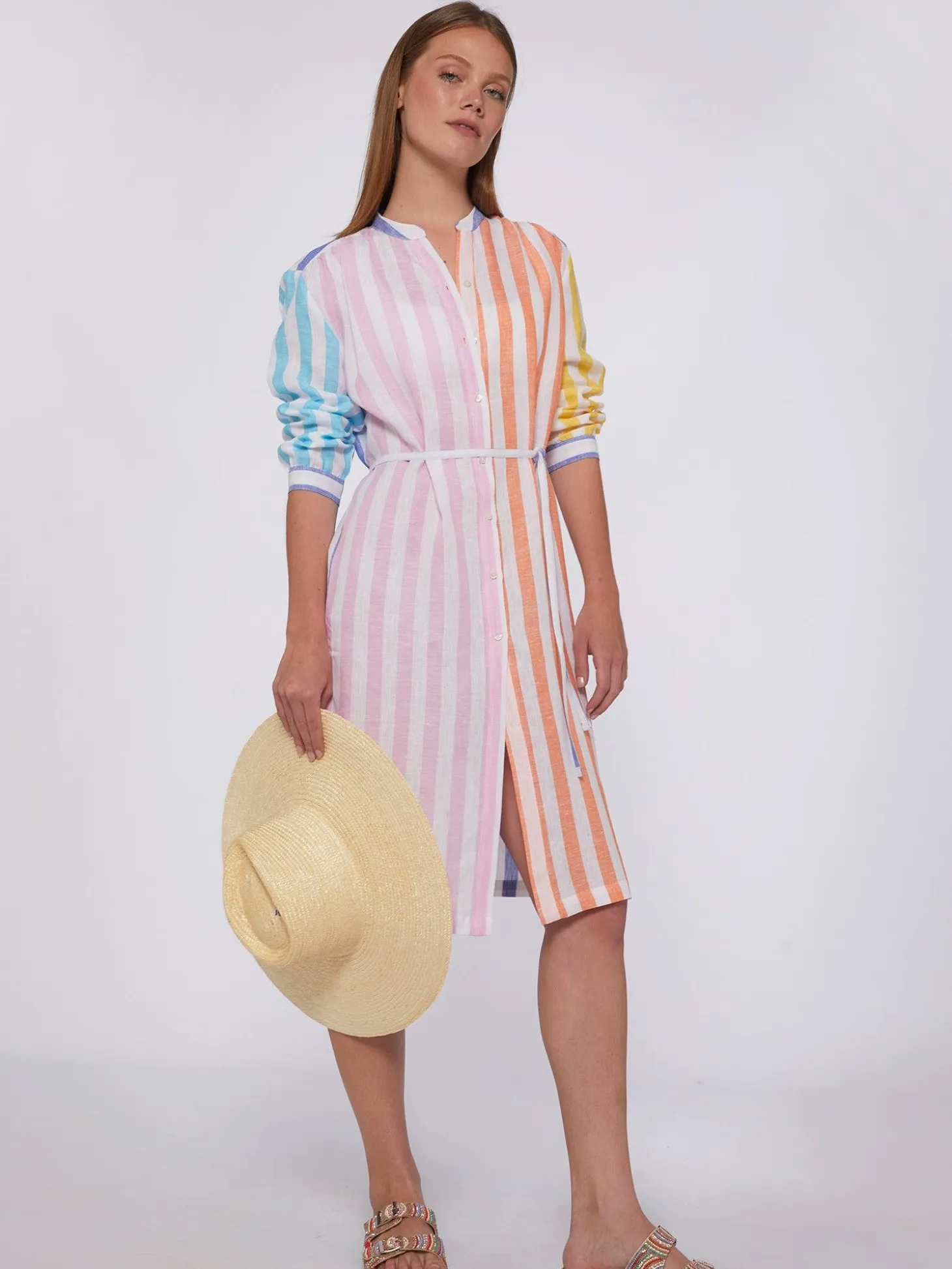 Vilagallo Vestido Rayas Bordado Contraste New