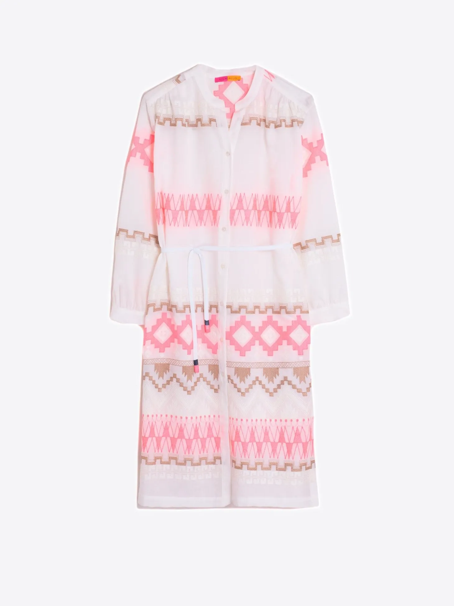 Vilagallo Vestido Voile Bordado Rosa Y Camel Hot