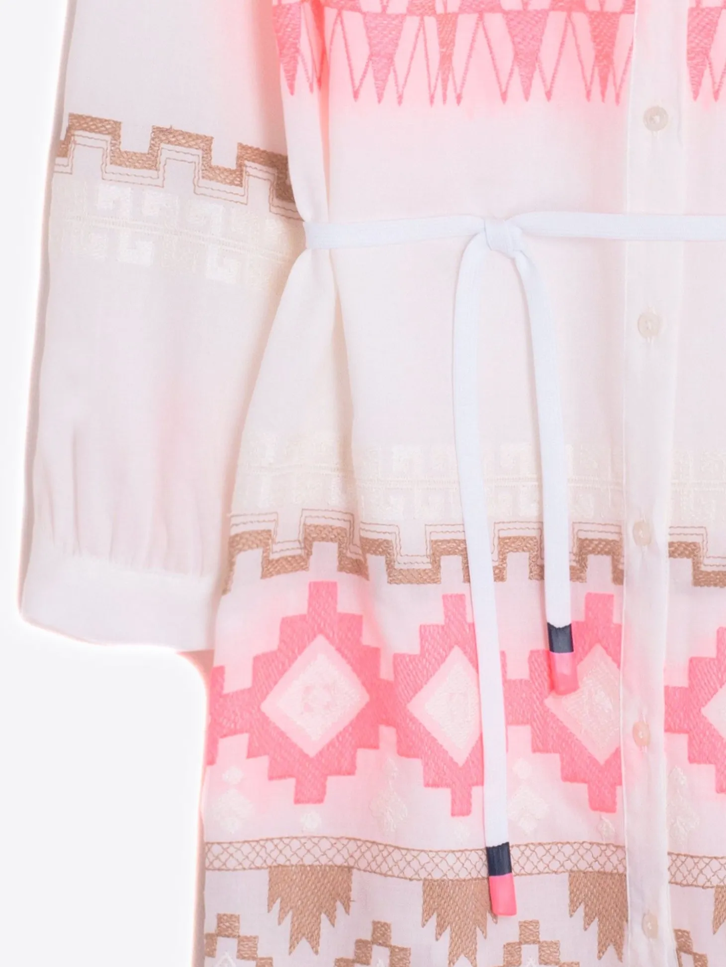 Vilagallo Vestido Voile Bordado Rosa Y Camel Hot