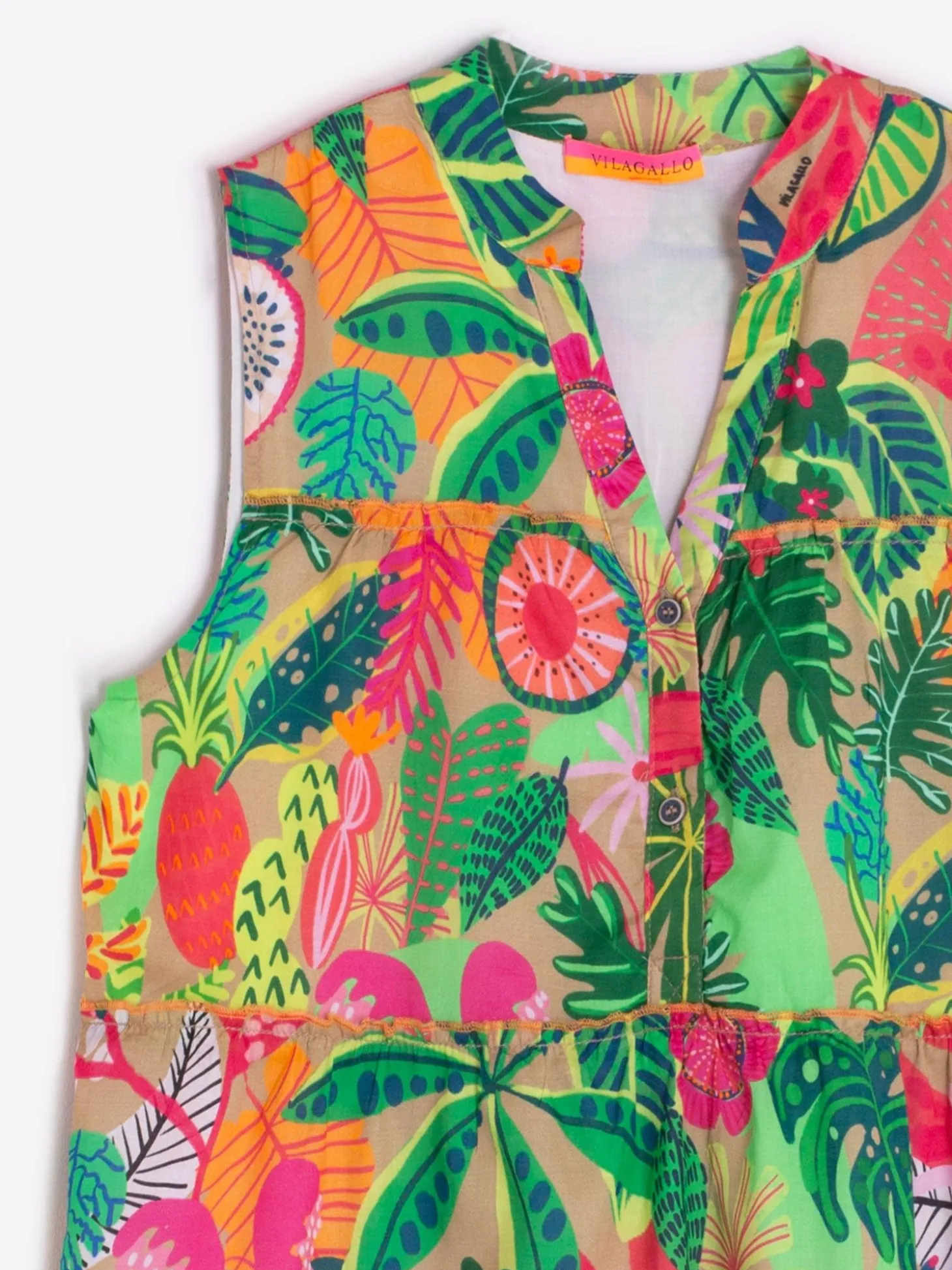 Vilagallo Vestido Volantes Algodon Estampado Tropical New