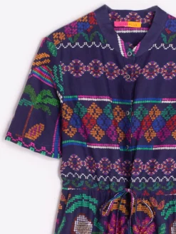 Vilagallo Vestido Volantes Marino Menorca Cross Stitch Print Fashion