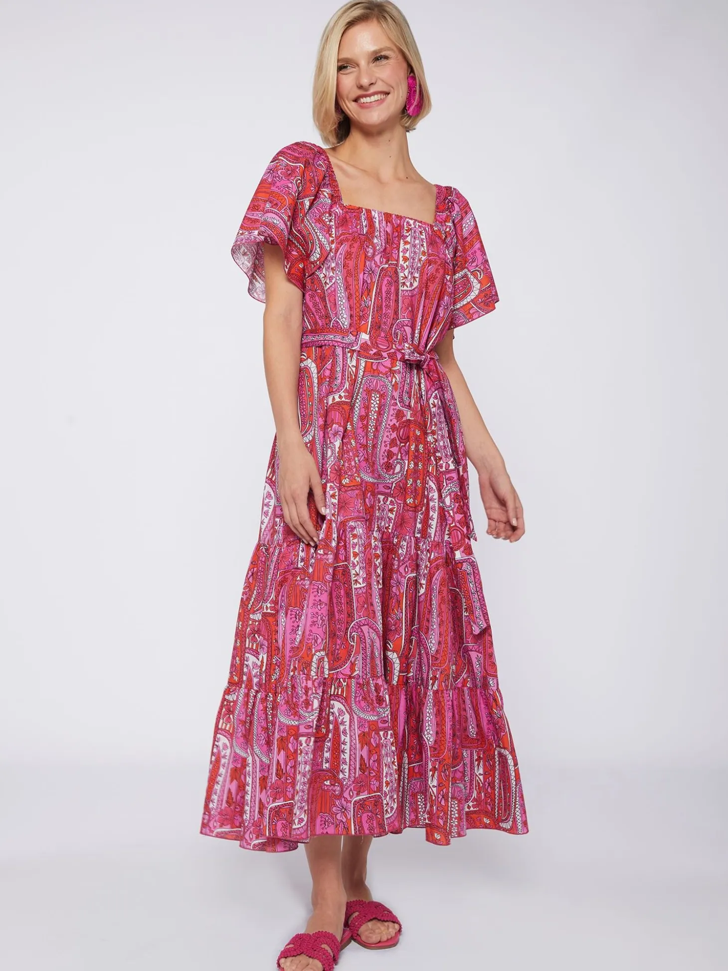 Vilagallo Vestido Volantes Paisley Rosa Sale