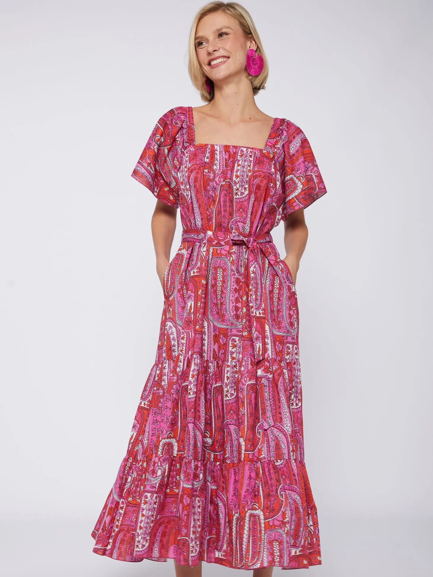 Vilagallo Vestido Volantes Paisley Rosa Sale