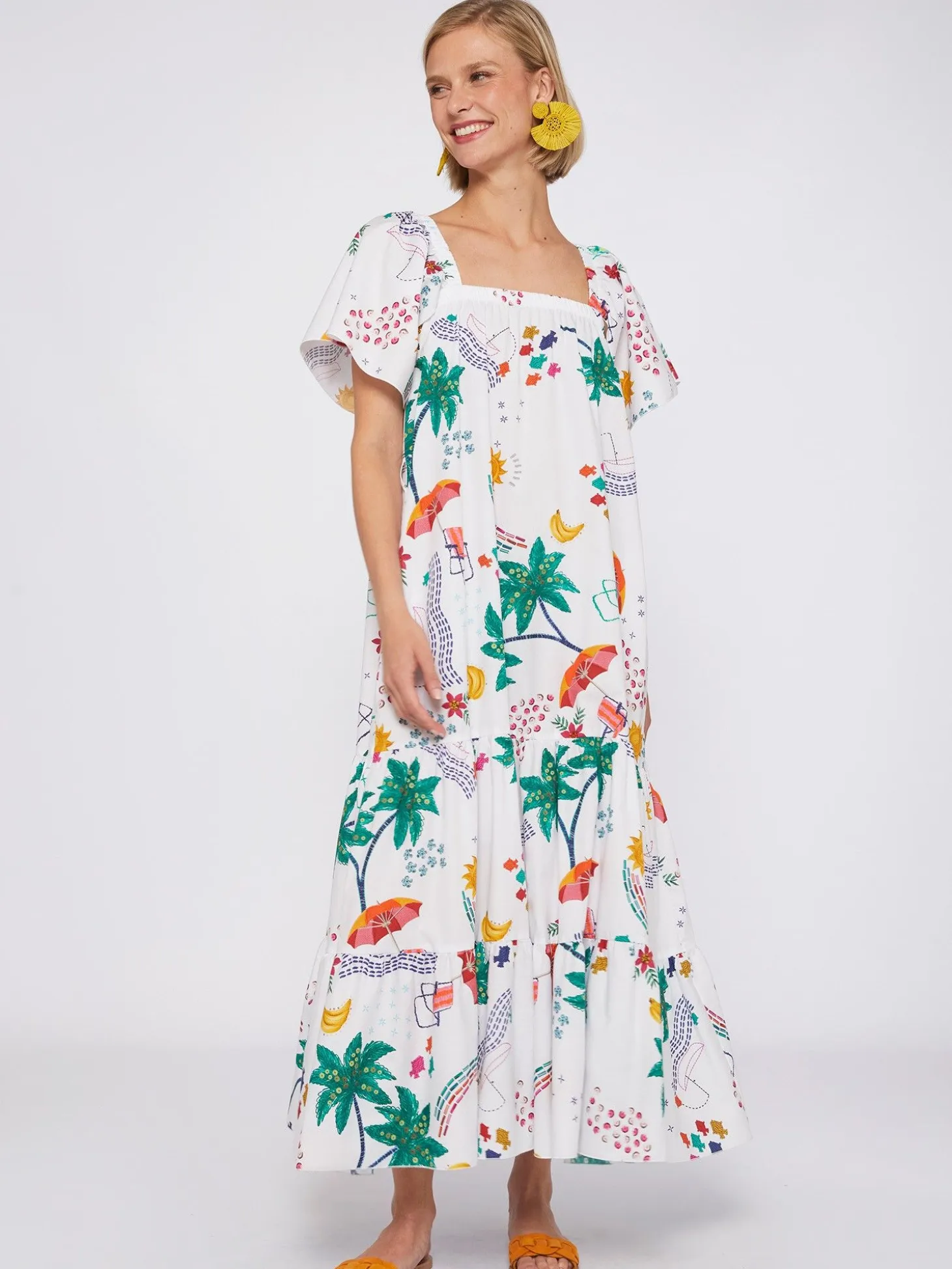 Vilagallo Vestido Volantes Popelin Estampado Tropical New