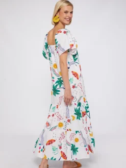 Vilagallo Vestido Volantes Popelin Estampado Tropical New