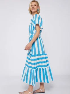 Vilagallo Vestido Volantes Rayas Turquesa Flash Sale