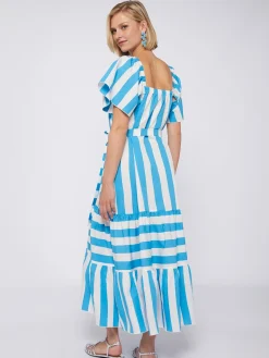 Vilagallo Vestido Volantes Rayas Turquesa Flash Sale