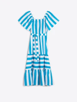 Vilagallo Vestido Volantes Rayas Turquesa Flash Sale