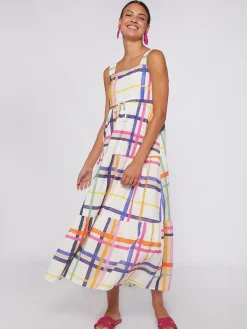 Vilagallo Vestido Volantes Seersucker Cuadros Watercolour Discount
