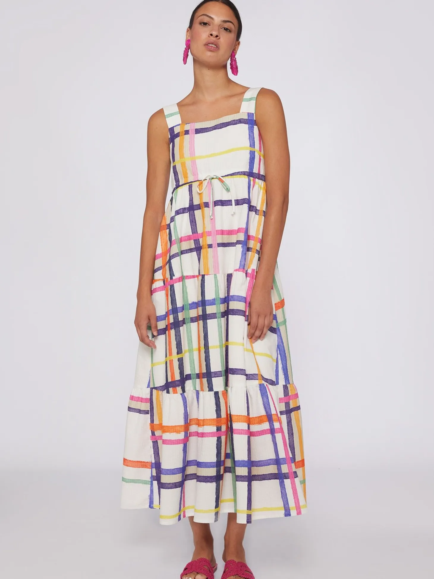 Vilagallo Vestido Volantes Seersucker Cuadros Watercolour Discount